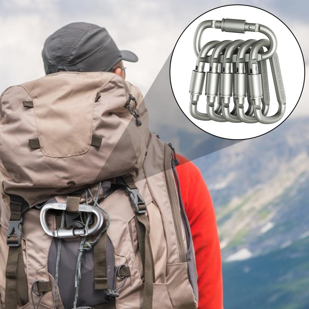 Carabiner Locking D - حلقات تثبيت أمنية للمفاتيح 6 قطع،