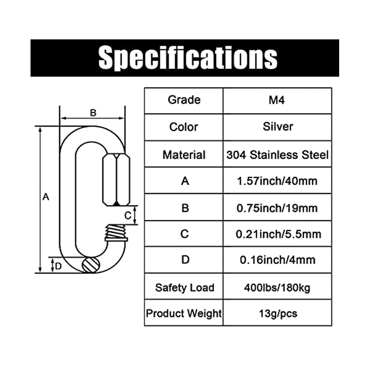 Carabiner Locking D - 12 حزمة وصلة سريعة 5/32 بوصة