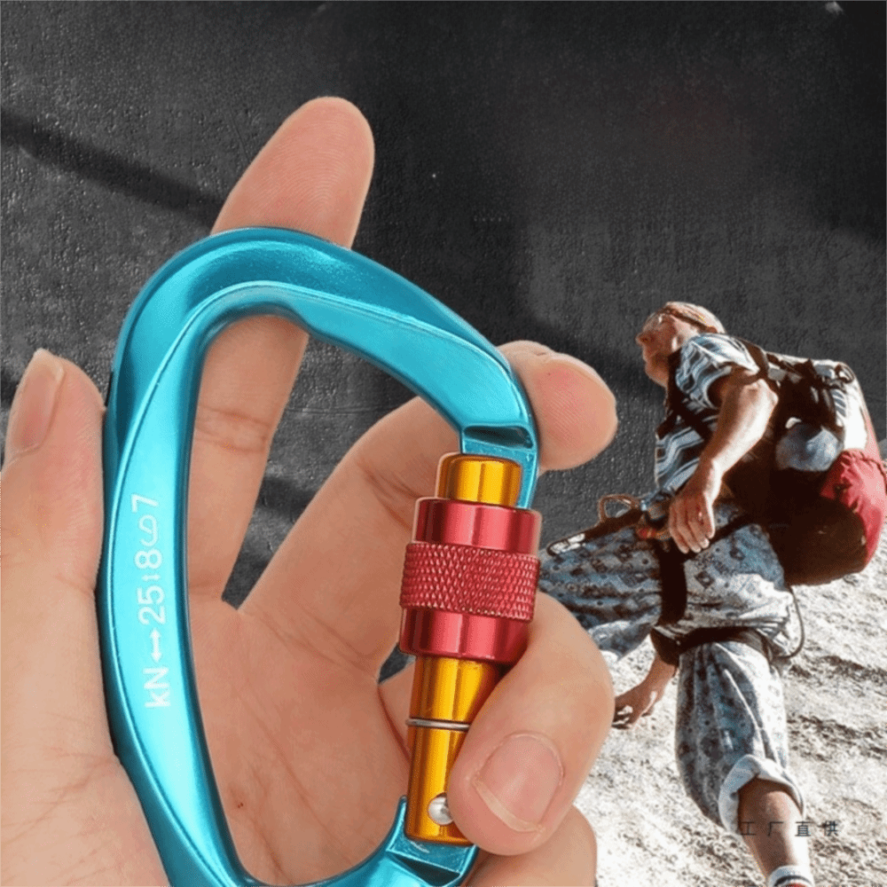 Carabiner Locking D - D-شكل 25KN حلقة تسلق سبائك الألومنيوم