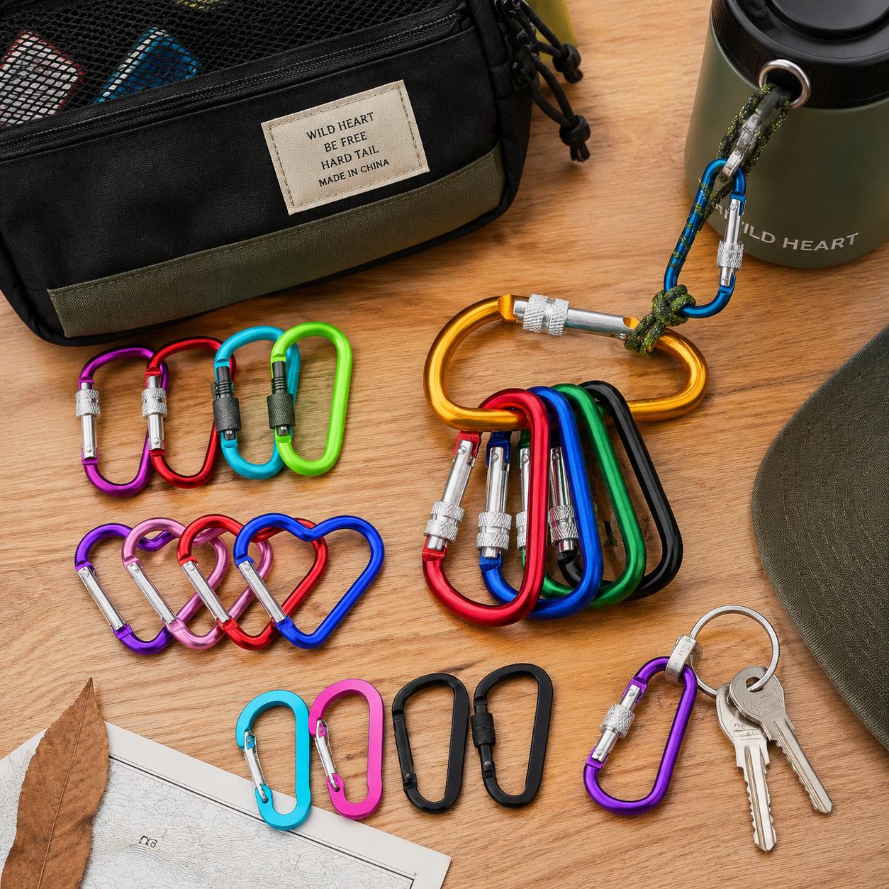 Carabiner Locking D - 6 قطع من حلقات الكارابينر -