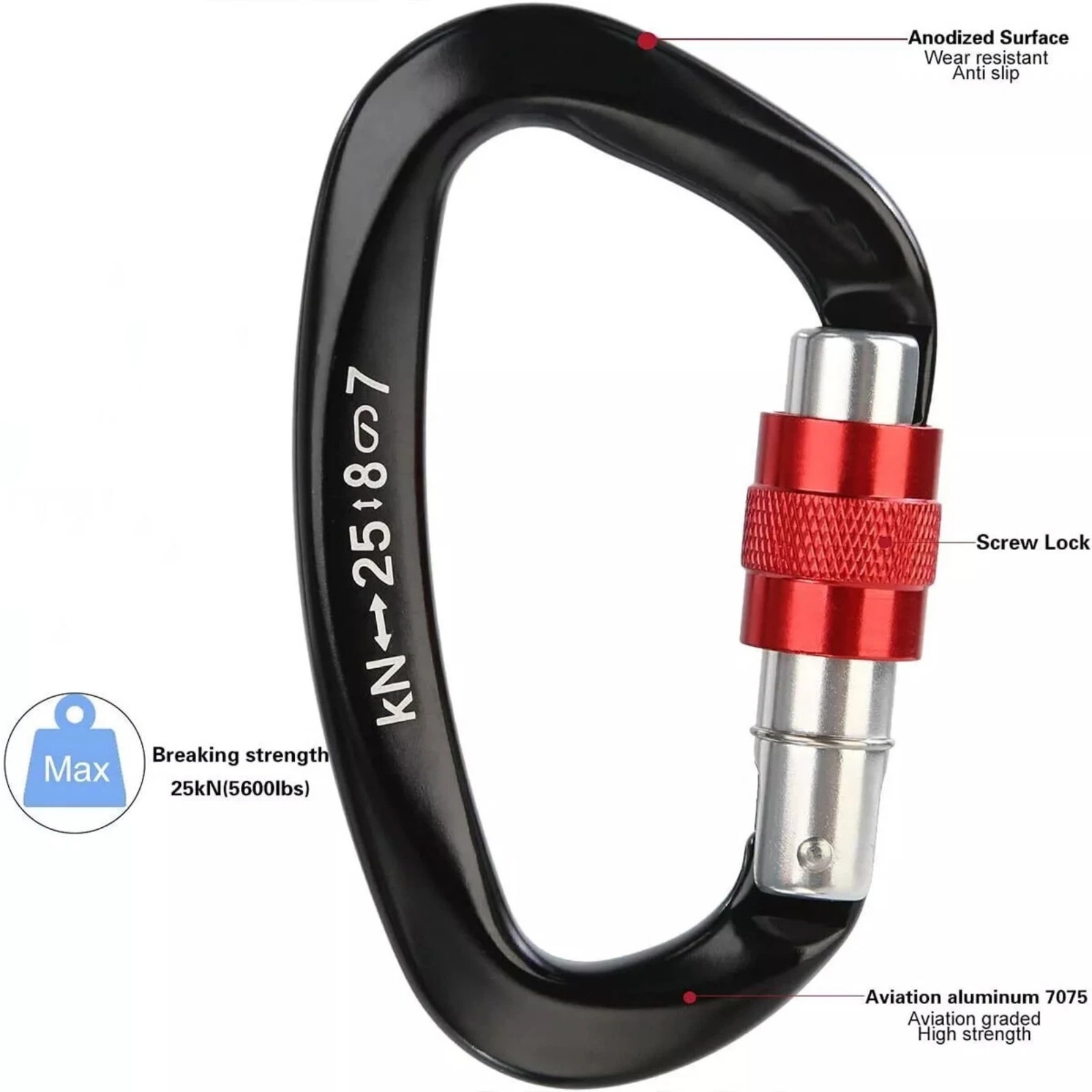 5 قطعة/المجموعة 25KN D-شكل حلق - مراجعة Carabiner Locking D وسعره